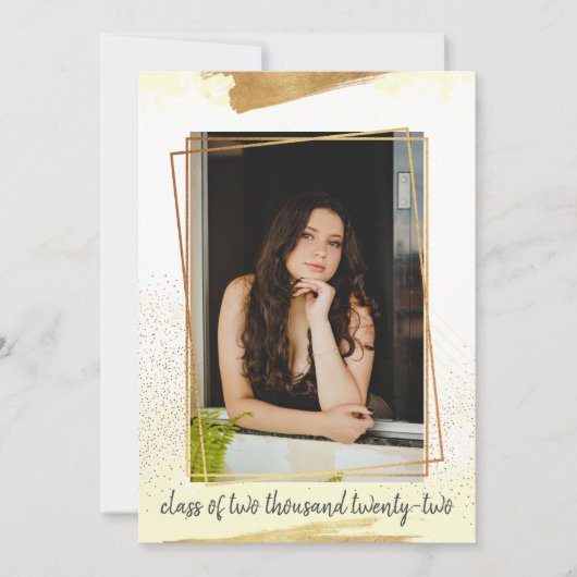 Cute Yellow & Gold Framed Afstuderen Invitation Kaart (Voorkant)