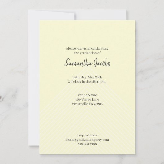 Cute Yellow & Gold Framed Afstuderen Invitation Kaart (Achterkant)