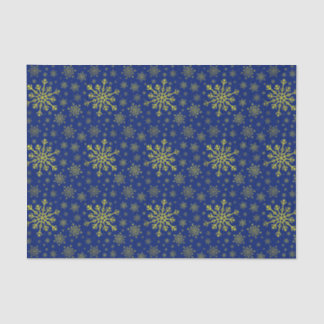 Cute Yellow Gold kerstsnowflakes op blauw Tissuepapier