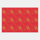 Cute Yellow Gold-kerstsnowflakes op de rode druppe Inpakpapier Vel (Voorkant 3)