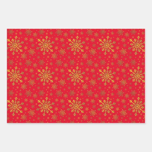 Cute Yellow Gold-kerstsnowflakes op de rode druppe Inpakpapier Vel (Voorkant 2)