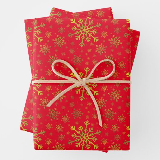 Cute Yellow Gold-kerstsnowflakes op de rode druppe Inpakpapier Vel (In situ)