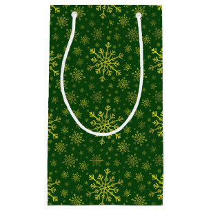 Cute Yellow Gold kerstsnowflakes op groen Klein Cadeauzakje
