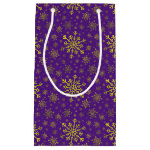 Cute Yellow Gold-kerstsnowflakes op Paars Klein Cadeauzakje