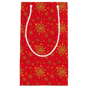 Cute Yellow Gold kerstsnowflakes op rood Klein Cadeauzakje