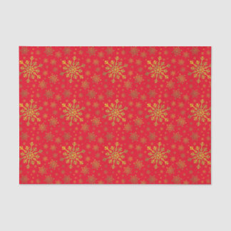 Cute Yellow Gold kerstsnowflakes op rood Tissuepapier