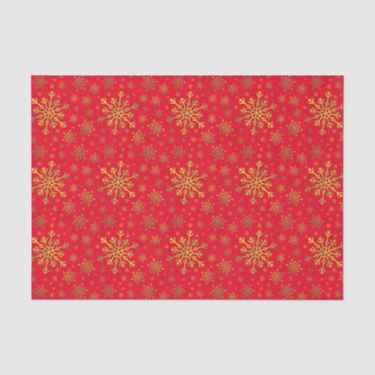 Cute Yellow Gold kerstsnowflakes op rood Tissuepapier (Voorkant)