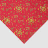 Cute Yellow Gold kerstsnowflakes op rood Tissuepapier (Detail)