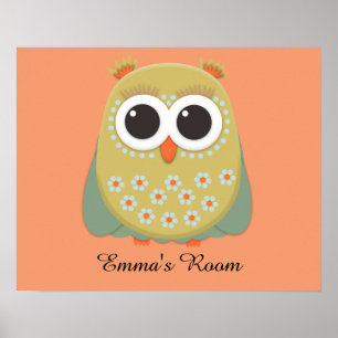 Cute Yellow Green Oranje Owl Personalized Poster