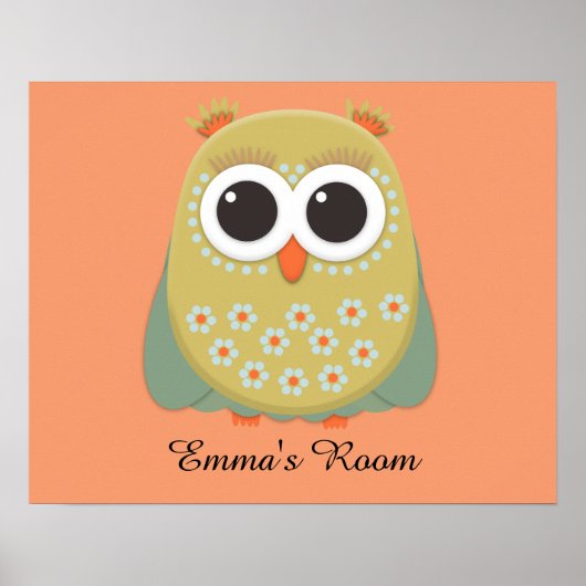 Cute Yellow Green Oranje Owl Personalized Poster (Voorkant)