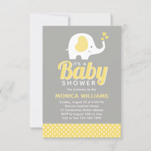 Cute Yellow Grey Elephant Baby shower Invitation Kaart