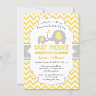 Cute Yellow Grey Elephant Neutraal Baby shower Kaart