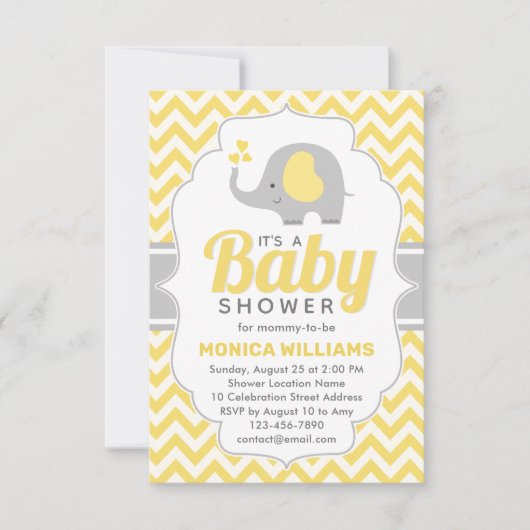 Cute Yellow Grey Elephant Neutraal Baby shower Kaart (Voorkant)