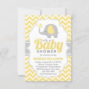 Cute Yellow Grey Elephant Neutraal Baby shower Kaart