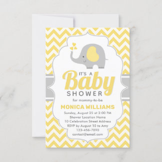 Cute Yellow Grey Elephant Neutraal Baby shower Kaart