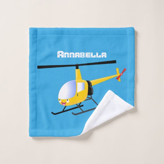 Cute yellow happy cartoon helikopter bad handdoek (Wasdoekje)