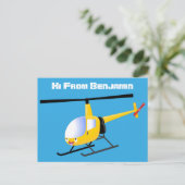 Cute yellow happy cartoon helikopter briefkaart (Staand voorkant)