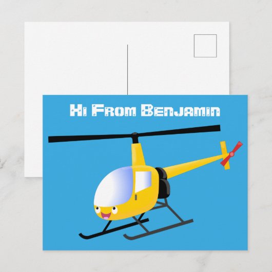 Cute yellow happy cartoon helikopter briefkaart (Voorkant / Achterkant)