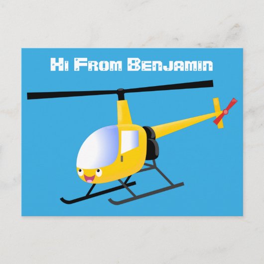 Cute yellow happy cartoon helikopter briefkaart (Voorkant)