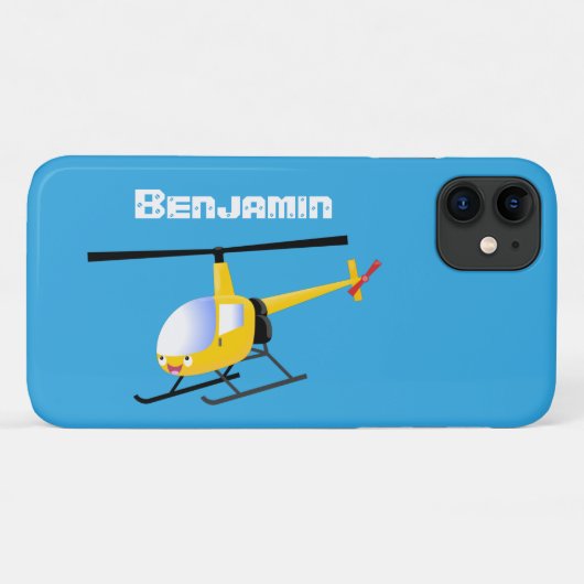Cute yellow happy cartoon helikopter Case-Mate iPhone case (Achterkant (horizontaal))
