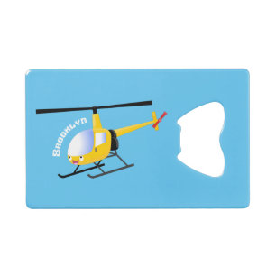 Cute yellow happy cartoon helikopter creditkaart flessenopener