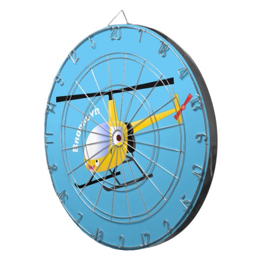 Cute yellow happy cartoon helikopter dartbord (Voorkant Rechts)