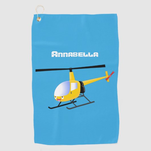 Cute yellow happy cartoon helikopter golfhanddoek (Voorkant)