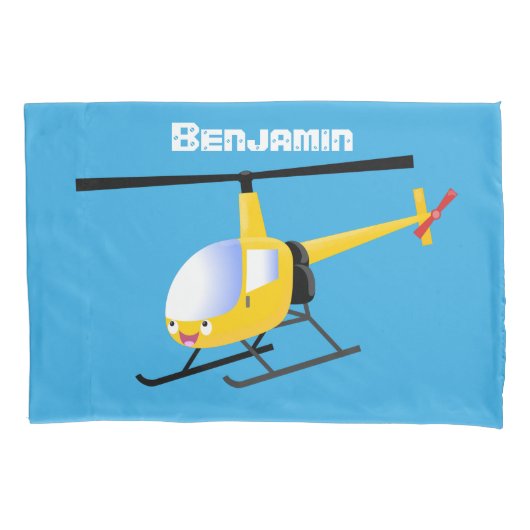 Cute yellow happy cartoon helikopter kussensloop (Voorkant)