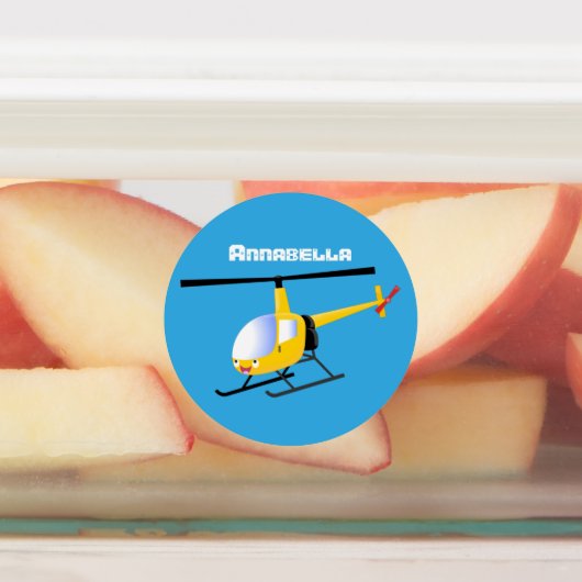 Cute yellow happy cartoon helikopter labels (Aangebracht)