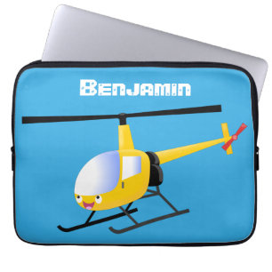 Cute yellow happy cartoon helikopter laptop sleeve