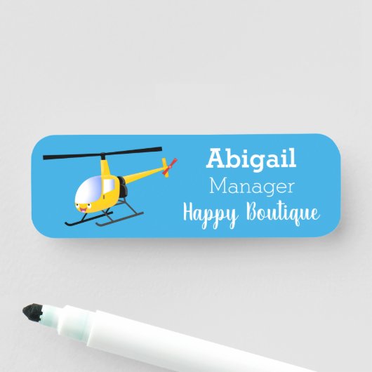 Cute yellow happy cartoon helikopter naamplaatje (In situ)