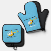Cute yellow happy cartoon helikopter ovenwant & pannenlap set (Voorkant / Achterkant)