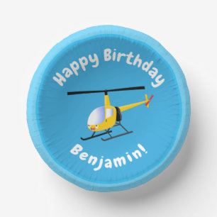 Cute yellow happy cartoon helikopter papieren kommen