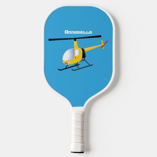 Cute yellow happy cartoon helikopter pickleball paddle (Achterkant)