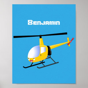 Cute yellow happy cartoon helikopter poster