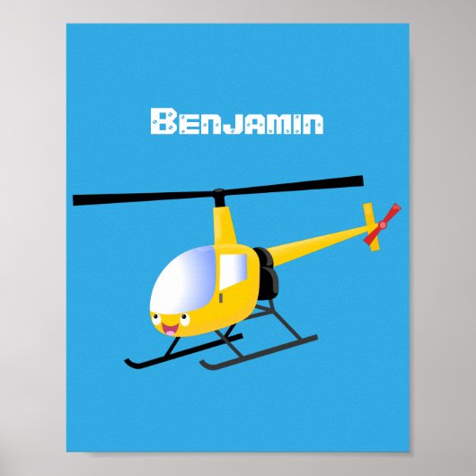 Cute yellow happy cartoon helikopter poster (Voorkant)