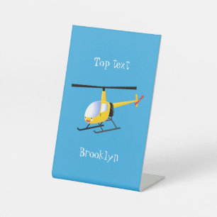 Cute yellow happy cartoon helikopter reclamebord met voetstuk