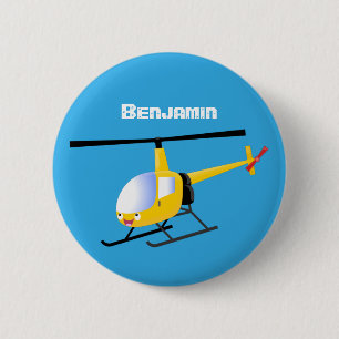 Cute yellow happy cartoon helikopter ronde button 5,7 cm