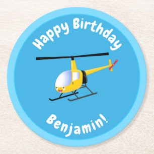 Cute yellow happy cartoon helikopter ronde kartonnen onderzetter