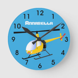 Cute yellow happy cartoon helikopter ronde klok