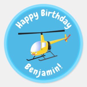 Cute yellow happy cartoon helikopter ronde sticker