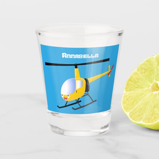 Cute yellow happy cartoon helikopter shot glas (Voorkant)