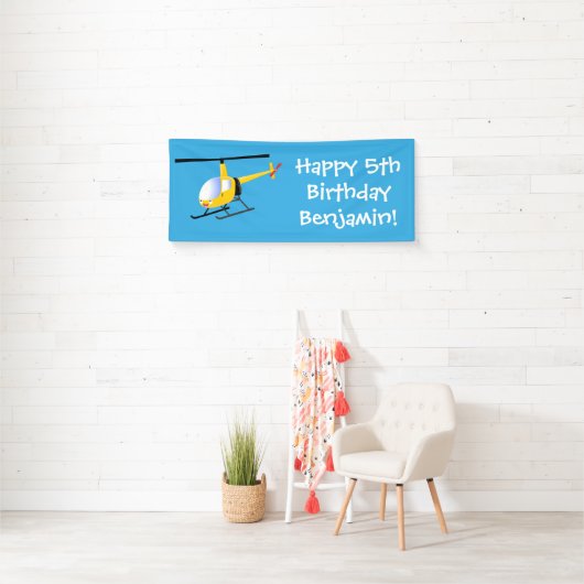 Cute yellow happy cartoon helikopter spandoek (Insitu)