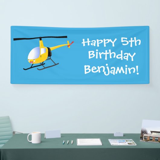 Cute yellow happy cartoon helikopter spandoek (Beurs)