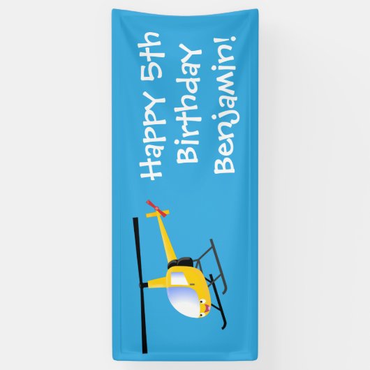 Cute yellow happy cartoon helikopter spandoek (Verticaal)