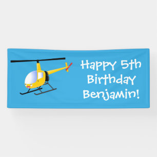 Cute yellow happy cartoon helikopter spandoek