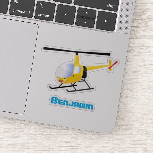 Cute yellow happy cartoon helikopter sticker (Detail)