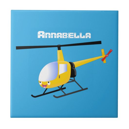Cute yellow happy cartoon helikopter tegeltje (Voorkant)