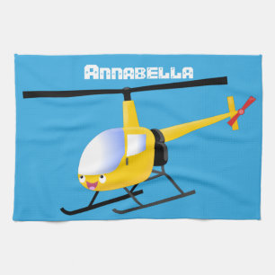 Cute yellow happy cartoon helikopter theedoek