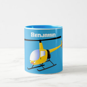 Cute yellow happy cartoon helikopter tweekleurige koffiemok